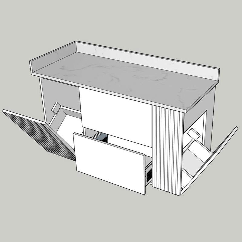Vanity with "Tilt to Open" Storage
